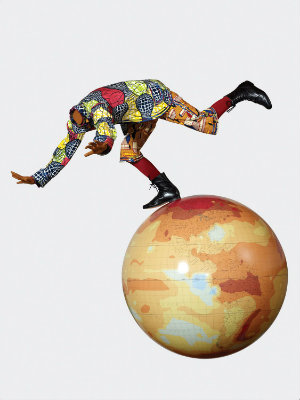 Yinko Shonibare. Boy on a Globe, 2011 Mannequin, Dutch wax printed cotton textile and globe Courtesy the artist and Stephen Friedman Gallery, London. Commissioned by Whitworth art Gallery, Manchester